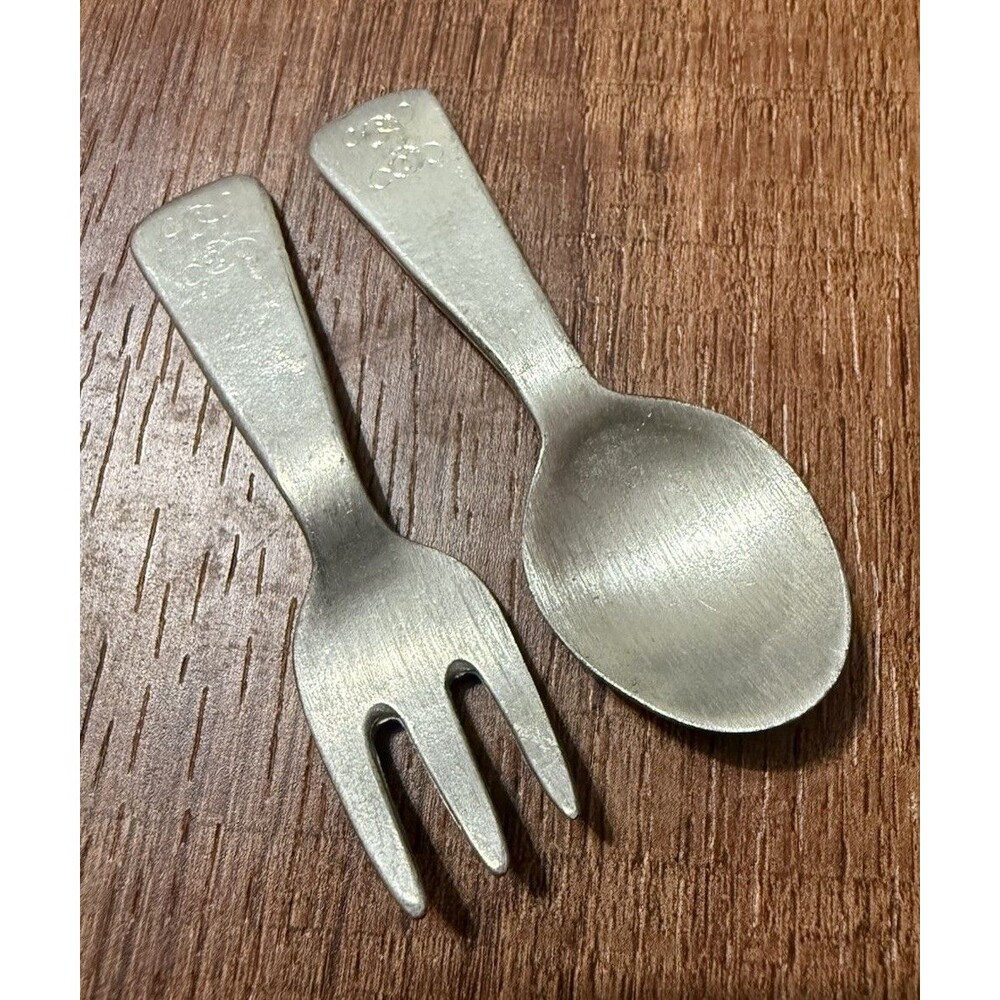 VTG Woodbury Pewterers Pewter Miniature Fork Spoon Letter E